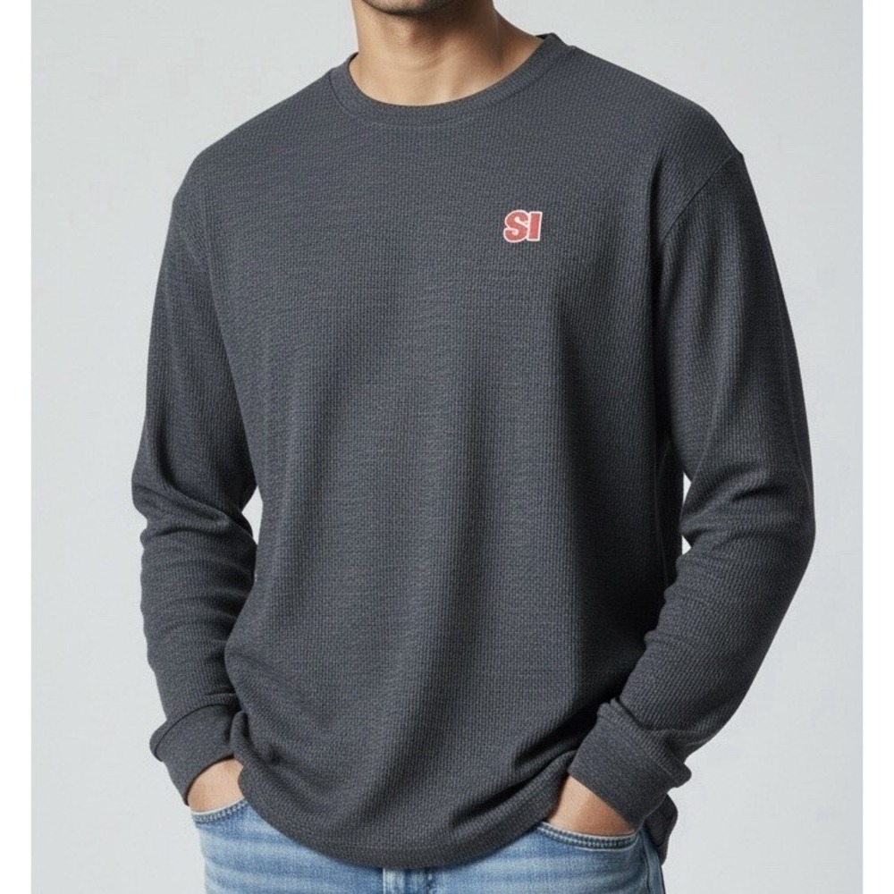 Sports Illustrated Thermal Shirt XL  Gray Waffle Knit‎ Long Sleeve Y2K Pullover